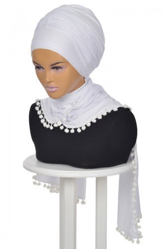 Châle Bonnet Accessoire Pompom Blanc BT0002-12 0002-12