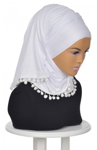 Châle Bonnet Accessoire Pompom Blanc BT0002-12 0002-12