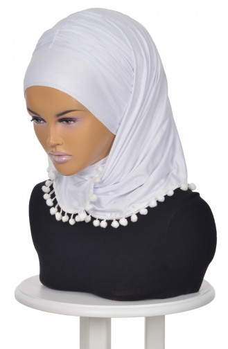 Châle Bonnet Accessoire Pompom Blanc BT0002-12 0002-12