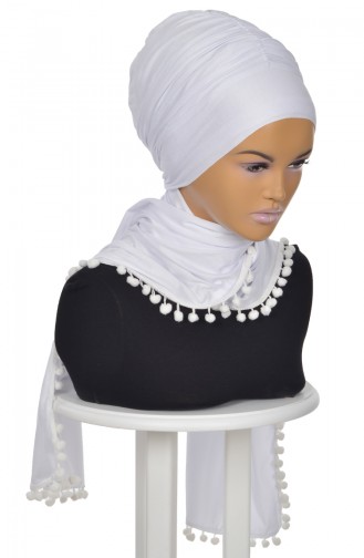 Châle Bonnet Accessoire Pompom Blanc BT0002-12 0002-12