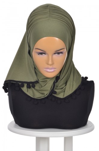 Gekämmtes Bonnet Schal mit Pompon Khaki Grün BT0002-13 0002-13