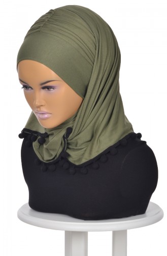 Gekämmtes Bonnet Schal mit Pompon Khaki Grün BT0002-13 0002-13