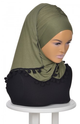 Gekämmtes Bonnet Schal mit Pompon Khaki Grün BT0002-13 0002-13