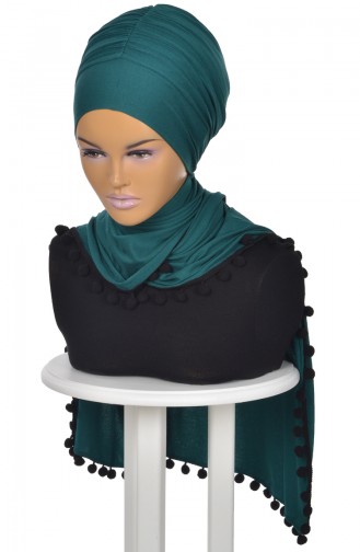 Pompon Accessory Combed Bonnet Shawl BT0002-14 Dark Green 0002-14