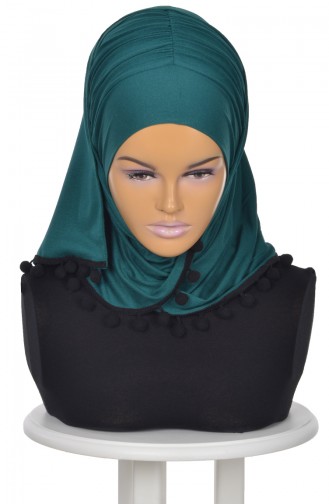 Pompon Accessory Combed Bonnet Shawl BT0002-14 Dark Green 0002-14