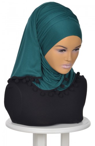 Pompon Accessory Combed Bonnet Shawl BT0002-14 Dark Green 0002-14