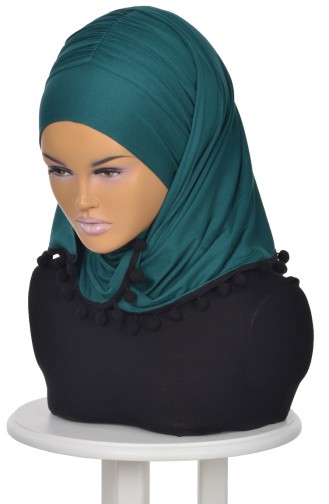 Pompon Accessory Combed Bonnet Shawl BT0002-14 Dark Green 0002-14