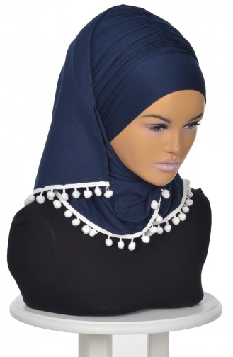 Châle Bonnet Peigné Accessoire Pompom Bleu Marine BT0002-1 0002-1