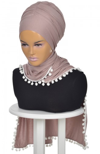 Châle Bonnet Peigné Accessoire Pompom Vison BT0002-2 0002-2