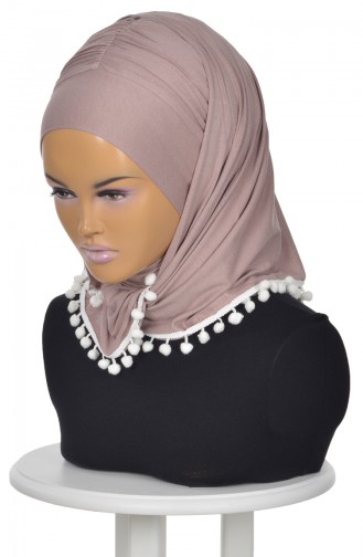 Châle Bonnet Peigné Accessoire Pompom Vison BT0002-2 0002-2