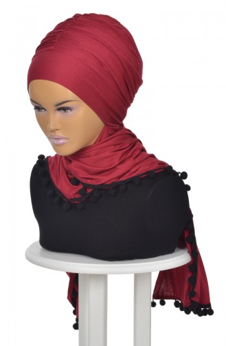 Pompon Accessory Combed Bonnet Shawl BT0002-3 Burgundy 0002-3