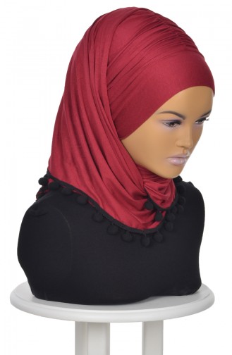 Châle Bonnet Accessoire Pompom Bordeaux BT0002-3 0002-3