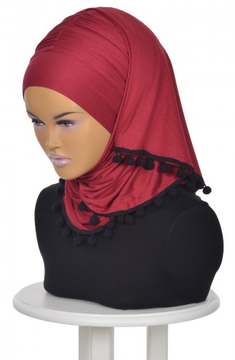 Pompon Accessory Combed Bonnet Shawl BT0002-3 Burgundy 0002-3