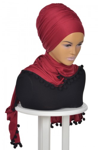 Pompon Accessory Combed Bonnet Shawl BT0002-3 Burgundy 0002-3