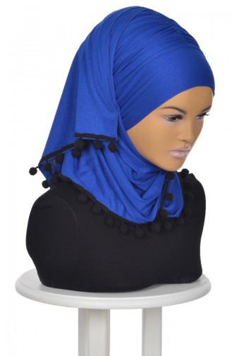 Châle Bonnet Accessoire Pompom Bleu Roi BT0002-4 0002-4