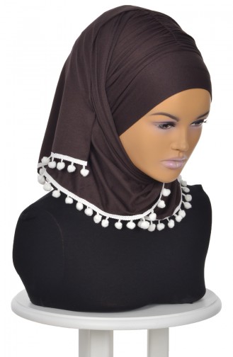 Pompon Accessory Combed Bonnet Shawl BT0002-5 Brown 0002-5