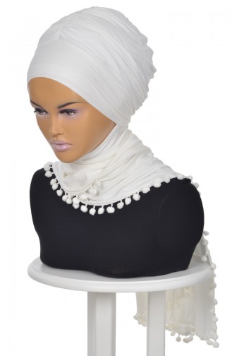 Gekämmtes Bonnet Schal mit Pompon Creme BT0002-8 0002-8