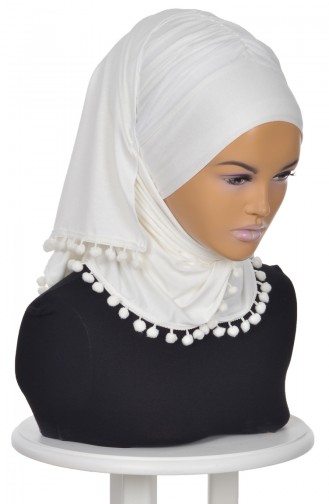 Gekämmtes Bonnet Schal mit Pompon Creme BT0002-8 0002-8