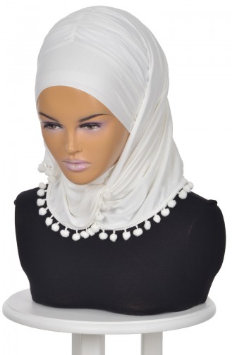 Pompon Accessory Combed Bonnet Shawl BT0002-8 Cream 0002-8