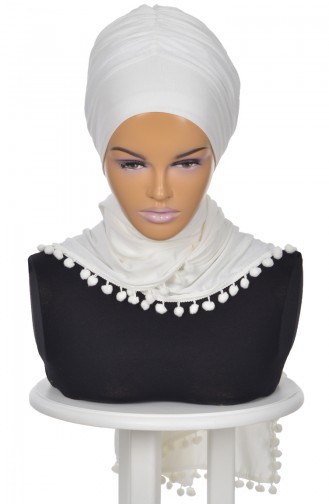 Gekämmtes Bonnet Schal mit Pompon Creme BT0002-8 0002-8