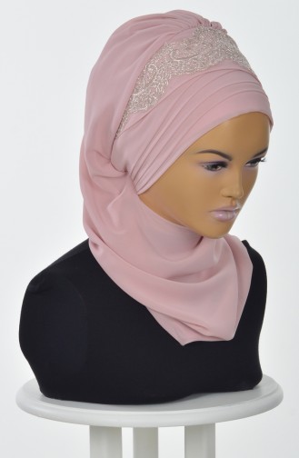 Turban Prêt en Mousseline a Dentelle Poudre HT0053-11 0053-11