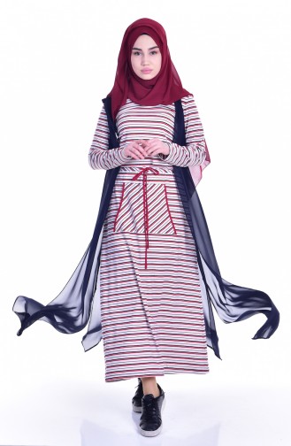 طقم فستان وسترة بدون أكمام  1613120-01لون كحلي وأحمر 1613120-01