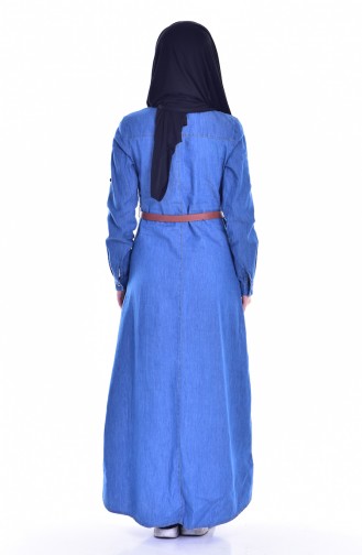 Kemerli Kot Elbise 0120-01 Kot Mavi