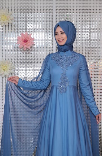 Blau Hijab-Abendkleider 0123-01
