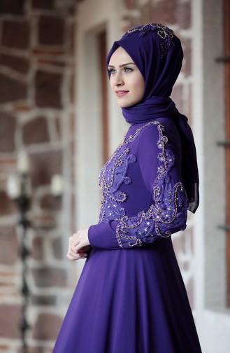 Purple Hijab Evening Dress 0121-01