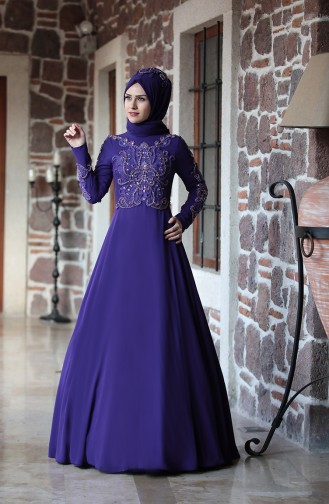 Purple Hijab Evening Dress 0121-01