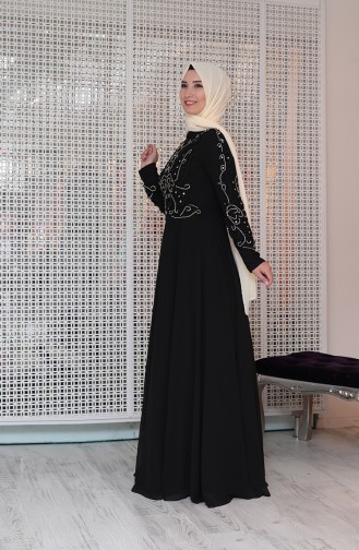 Abendkleid  mit Perlen 0121-02 Schwarz 0121-02