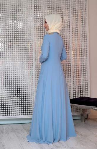 Baby Blue Hijab Evening Dress 0128-01