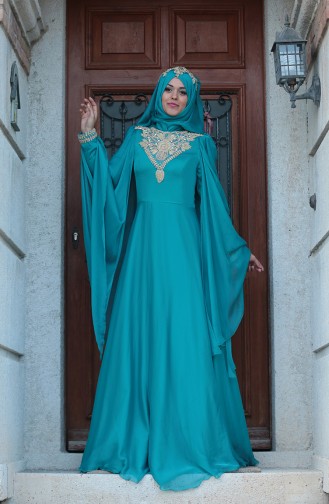 Green Hijab Evening Dress 0105-03