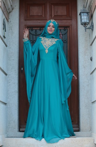 Robe de Soirée Bordée 0105-03 Vert 0105-03