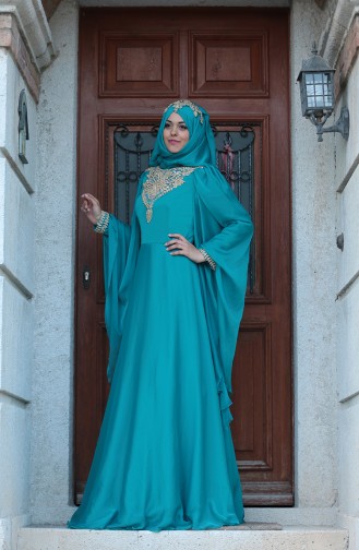 Green Hijab Evening Dress 0105-03