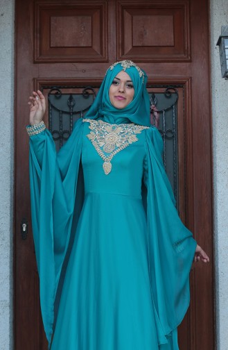 Green Hijab Evening Dress 0105-03