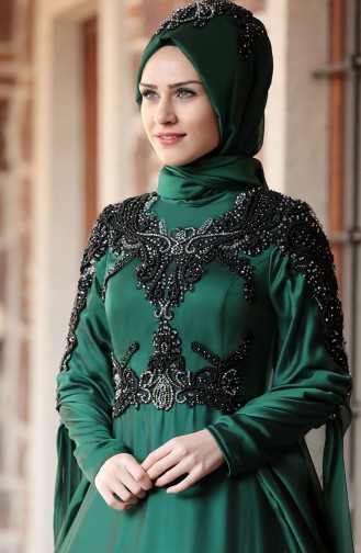 Emerald Green Hijab Evening Dress 0124-01