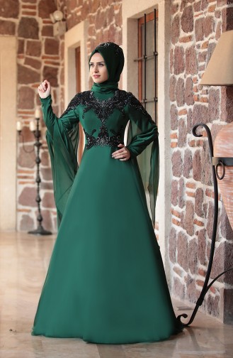 Emerald Green Hijab Evening Dress 0124-01