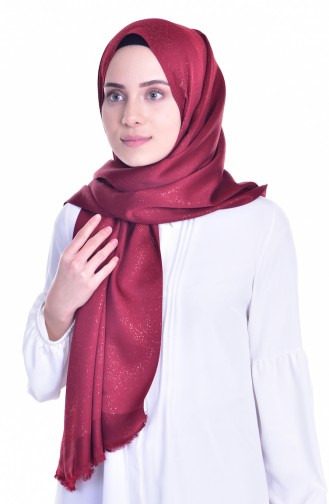 Simli İpekli Şal 1173-05 Bordo