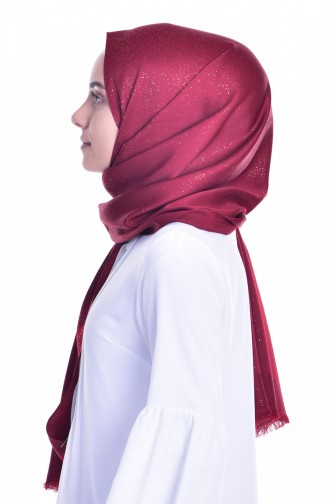 Simli İpekli Şal 1173-05 Bordo