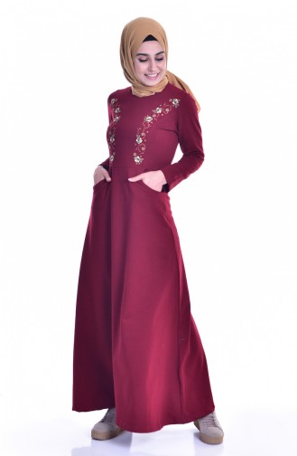 Claret Red Hijab Dress 1327-03