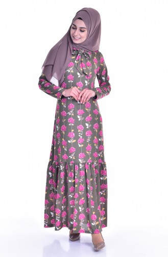Khaki Hijab Dress 5186-02