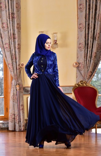 Navy Blue Hijab Evening Dress 1713173-03