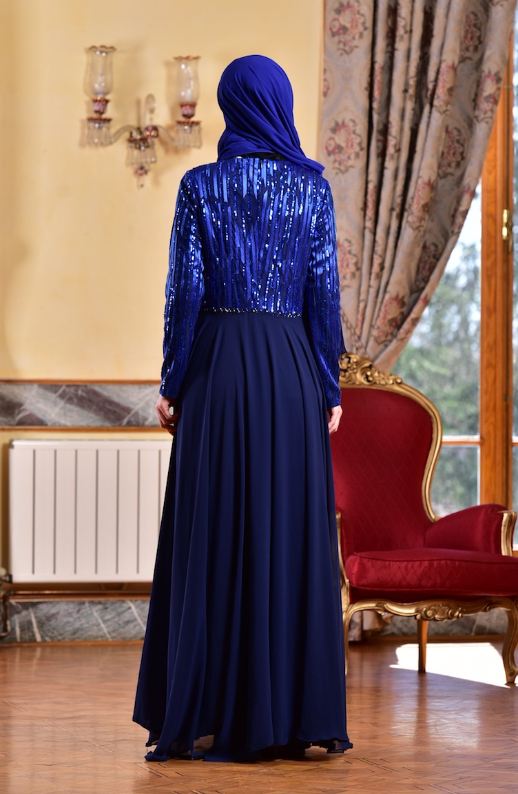 Navy Blue Hijab Evening Dress 1713173-03 | Sefamerve