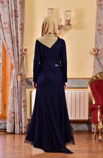 Navy Blue Hijab Evening Dress 1613953-04