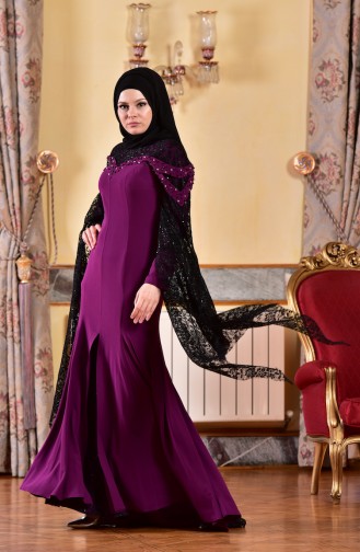 Purple Hijab Evening Dress 1713197-03