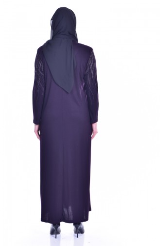 Bedrucktes Hijab Mantel mit Knöpfen 1009-04 Zwetschge 1009-04