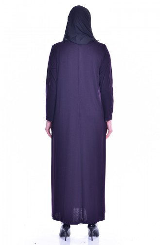 Gemustertes Hijab Mantel mit Knöpfen 1010-01 Zwetschge 1010-01