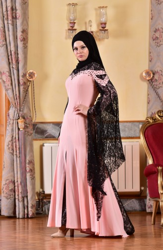 Powder Hijab Evening Dress 1713197-02