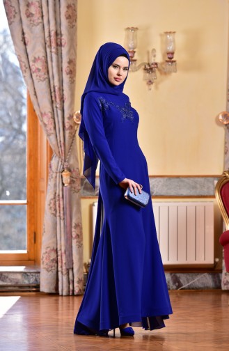 Saks-Blau Hijab-Abendkleider 1713182-02